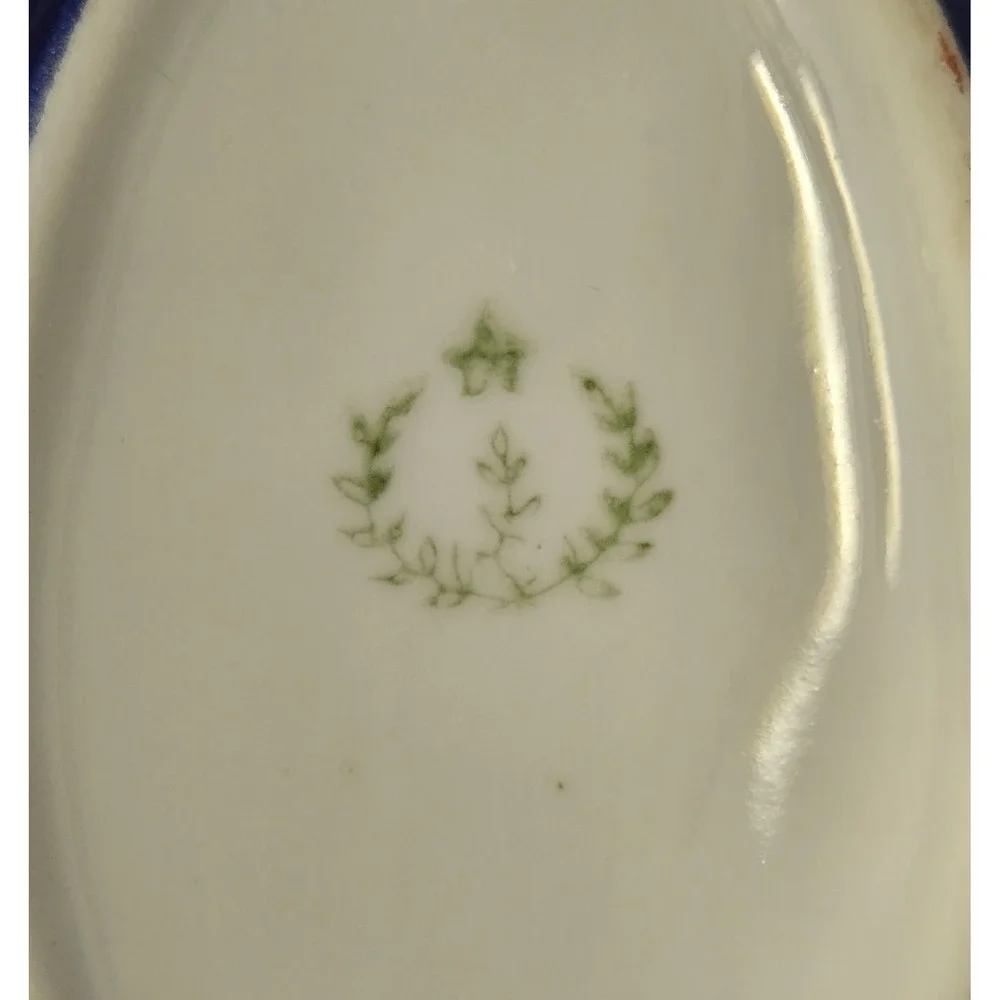 Vtg Cobalt Blue Porcelain Egg Trinket Box Romantic Courting Couple Gold Filagree